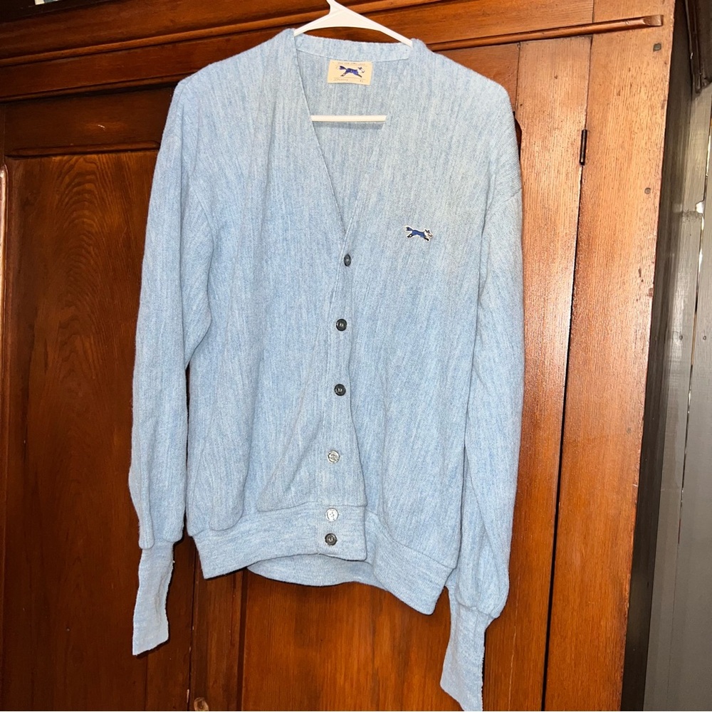 Vintage 70s cardigan sweater the fox sweater by Jc penney light blue size XL